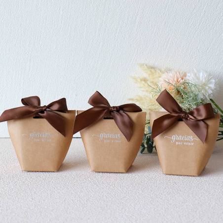 Caja de regalo marrón con agradecimiento Detalle de boda - Detalles De Boda