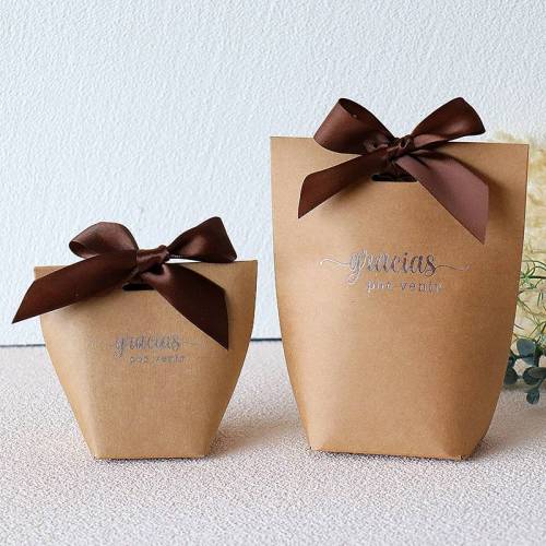 Caja de regalo marrón con agradecimiento Detalle de comunión - Detalles para comunión