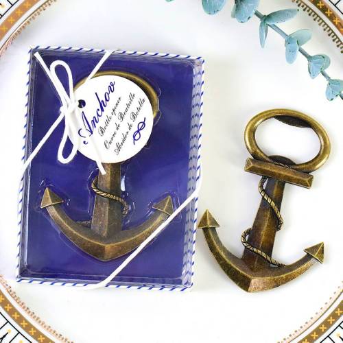 Abridor de botellas dorado con forma de ancla Recuerdo de bautizo - Detalles para bautizo
