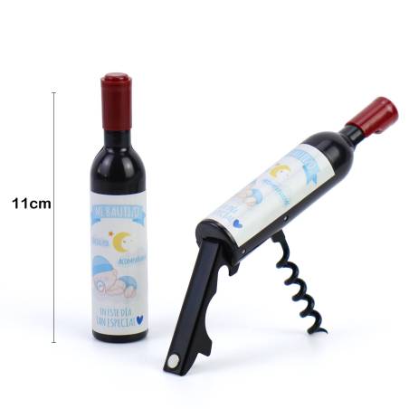 Sacacorchos con pegatina de bautizo de niño - Detalles De Bautizo Para Hombres
