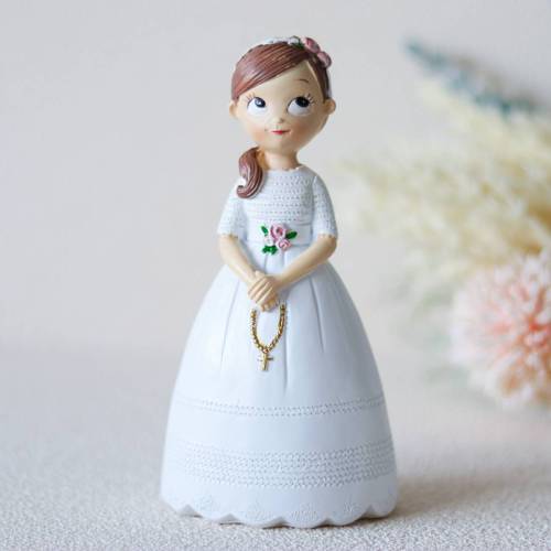 Figura tarta de comunión Niña morena recogido al lado - Figuras Tarta Comunión