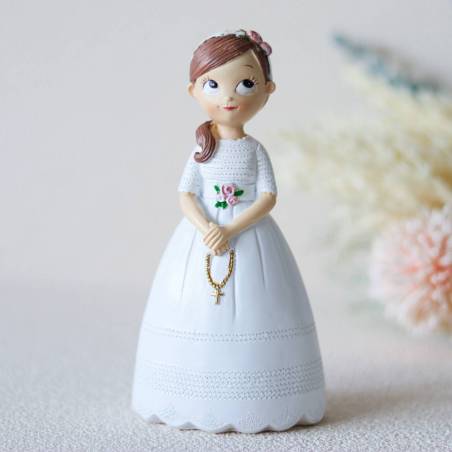 Figura tarta de comunión Niña morena recogido al lado - Figuras Tarta Comunión