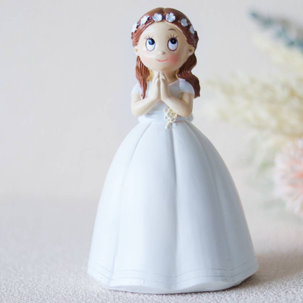 Figura tarta de comunión Niña con vestido pomposo y rezando - Figuras Tarta Comunión