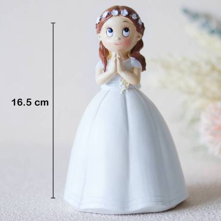 Figura tarta de comunión Niña con vestido pomposo y rezando - Figuras Tarta Comunión