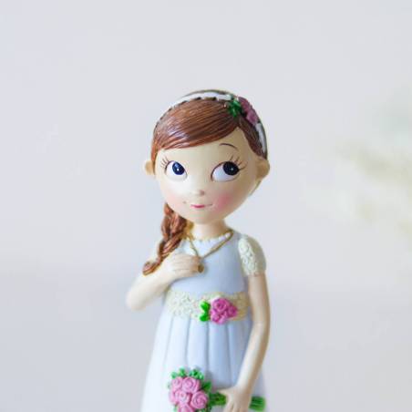 Figura tarta de comunión Niña con ramo de rosas - Figuras Tarta Comunión